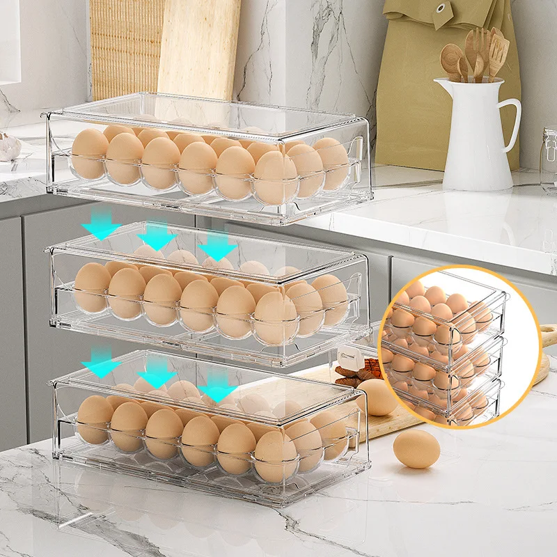 Drawer-type Egg Box Food-Grade Egg Organizer Stackable Fresh-keeping Box Egg Basket Kitchen Fridge 12/18Grid Egg Holder Shelf