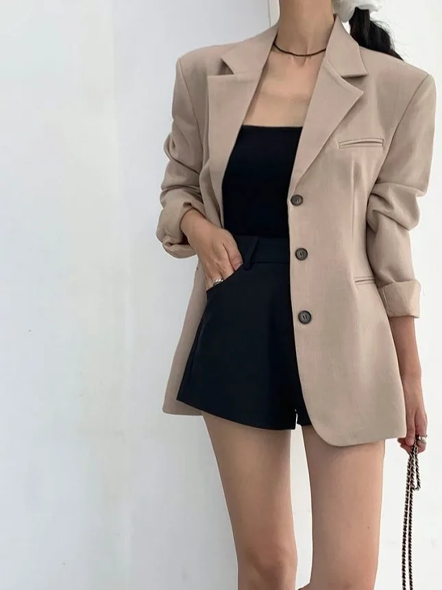 Ele Long Sve damespak Jaet losse pasvorm enkele knop Koreaanse Sle Office Wear faionable bovenkleding