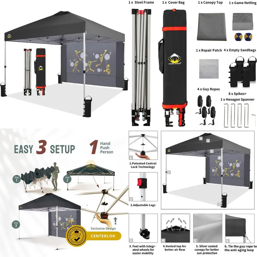 

Мгновенная всплывающая палатка с навесом 10x10 и игровой сеткой — пляжный козырек от солнца для мероприятий и вечеринок на открытом воздухе, простая установка