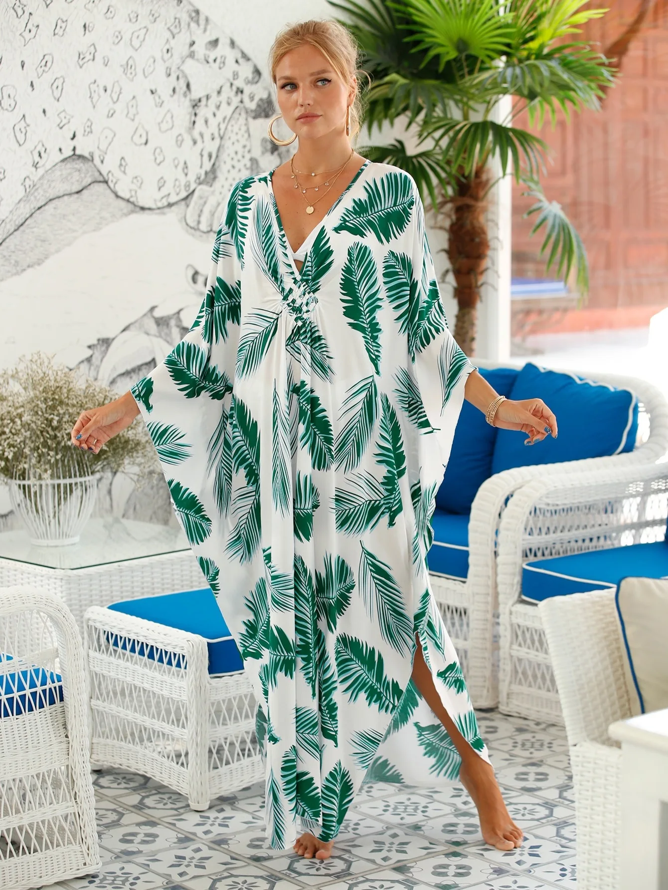 2024 osłona do Bikini lamparta dla kobiet poliestrowe Kimono Kaftan Robe De Plage Pareos długa sukienka BeachwearTunic Biquini