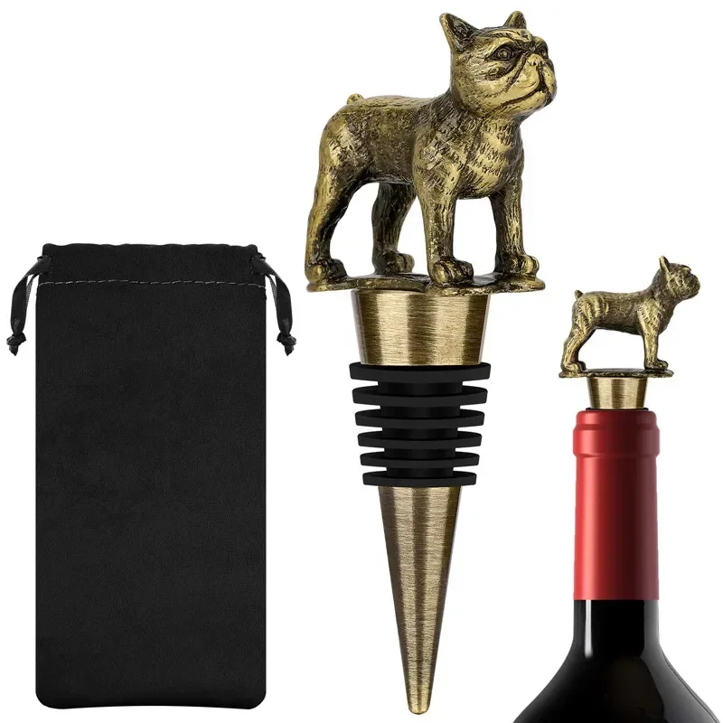 

Metal Wine Stopper French Bulldog with Carved Hair Bottle Stoppers for Kitchen Bar Club Wedding Celebration Accessory