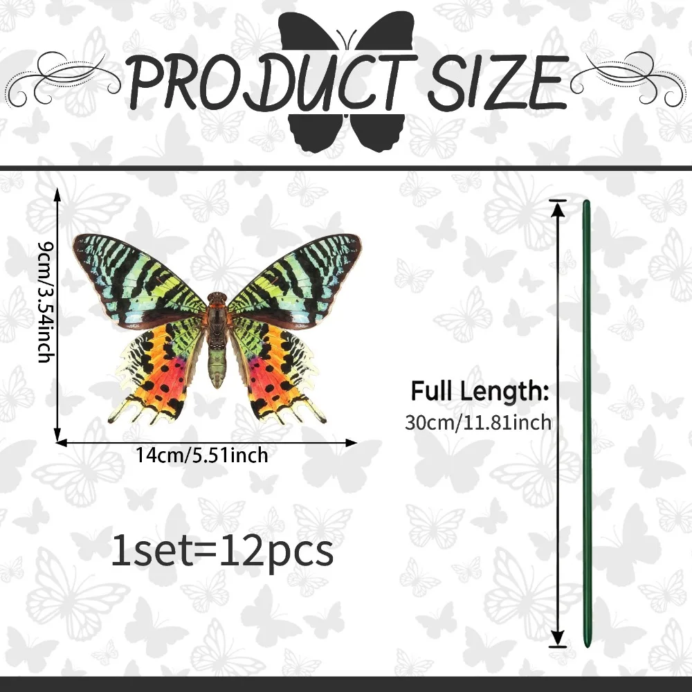 12PCS Multicolor Butterfly Garden Stakes Plastic Indoor Outdoor Garden Butterfly Stakes 3D Butterfly Photo Props