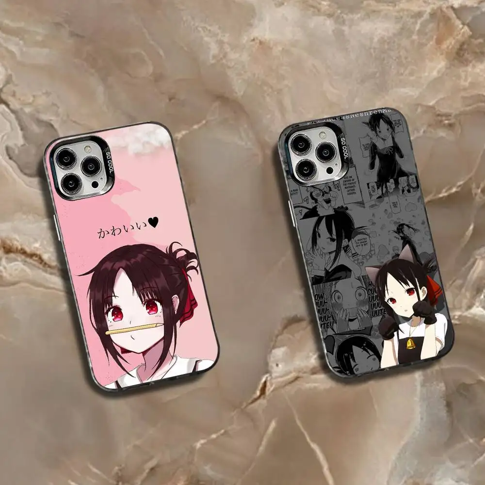 حافظة هاتف Kaguya s-sama لهاتف iPhone 16,15,14,13,12,11,Mini,Pro,SE,MAX غطاء أبيض غير لامع مقاوم للصدمات