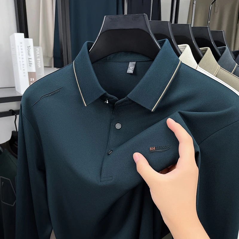 Hot البيع ربيع الخريف الرجال قميص بولو كم طويل تي شيرت الصوف مزيج مكافحة بيلينغ طوق 3 أزرار الأعمال الدافئة ملابس رجالية غير رسمية