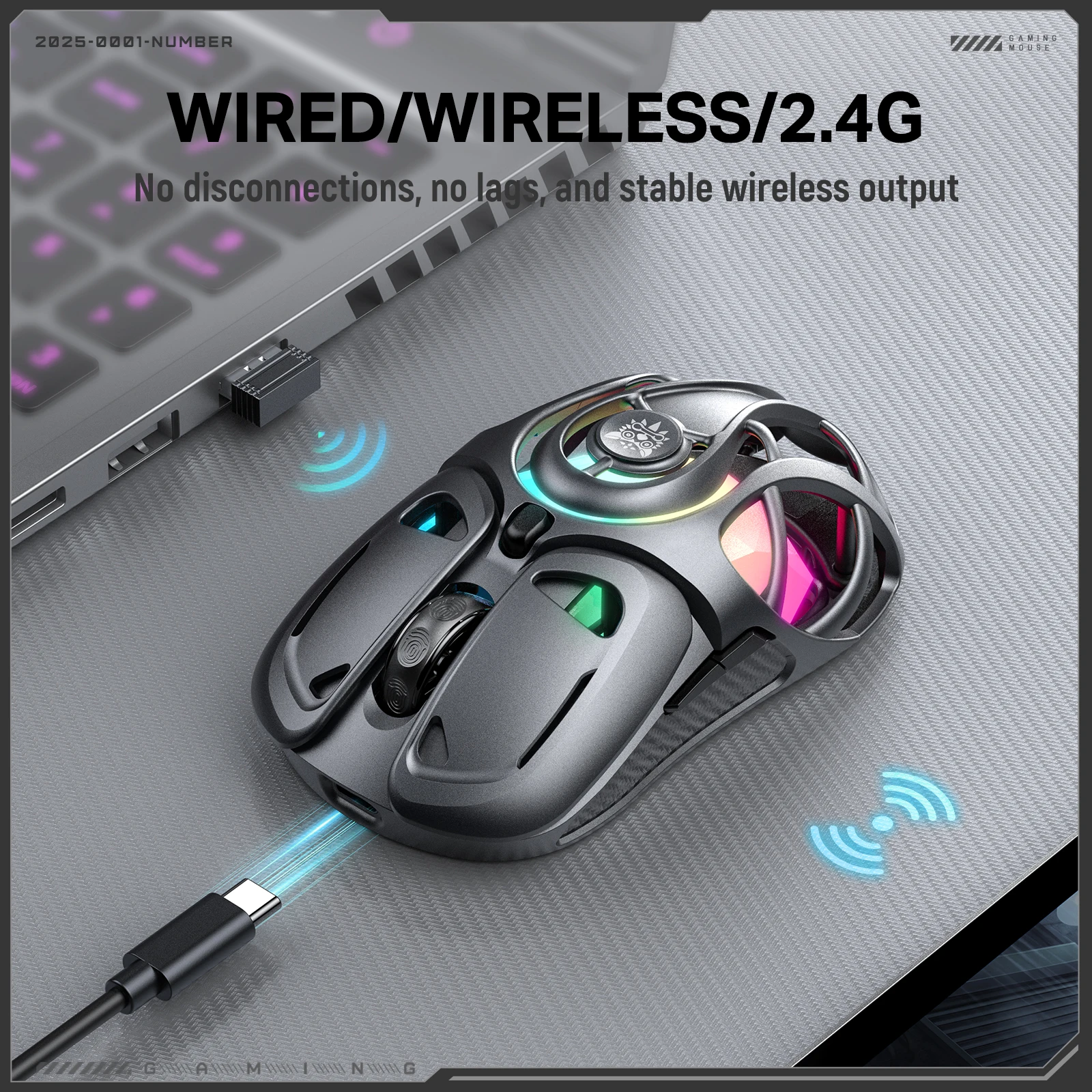 ONIKUMA DMO2 Gaming Mouse  Anti-slip Design with Carbon Fiber Texture Dedicated Mouse for FPS and MOBA Games