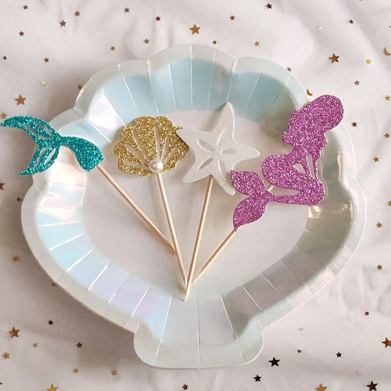 6Pc Iridescent Sparkle Shell Paper Plates Cup Party Cake Dish Tableware 9