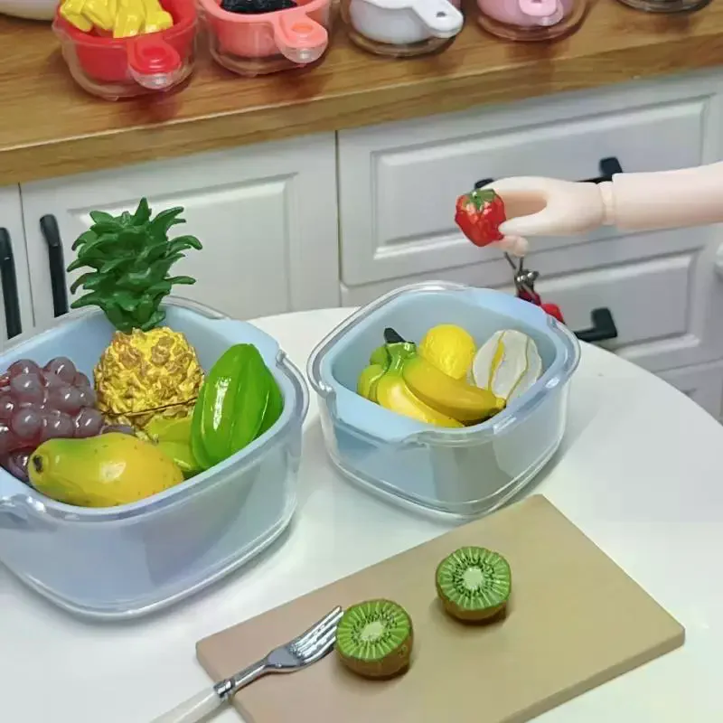 4Pcs Dollhouse Mini Draining Basket Set Lifelike Square Fruit Vegetable Holder Model for Handmade Mini Scene DIY Projects