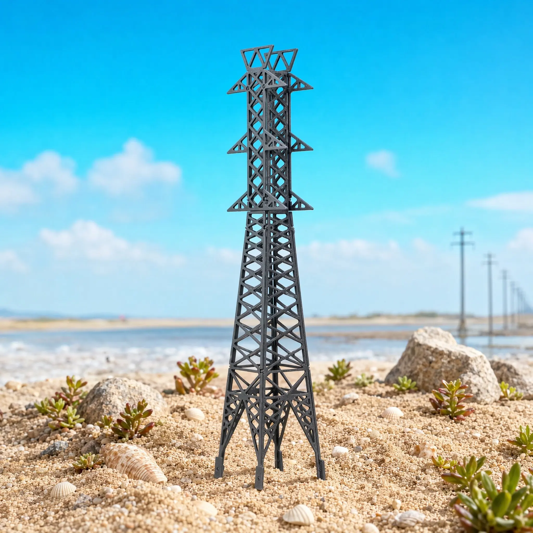 Miniature Electrical Transmission Tower Detailed Design for Hobbyist Modeling and Railway Scene Enhancement