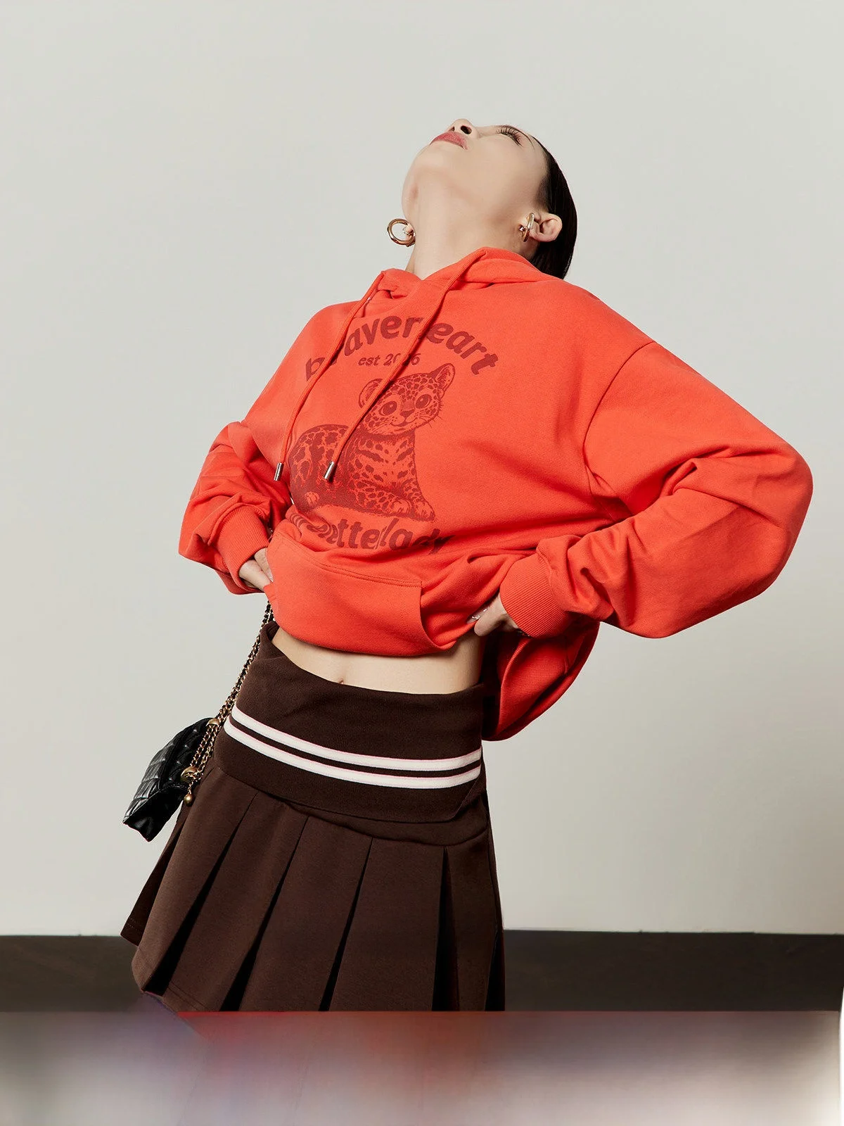 

Orange Loose Women's Sweatshirt 2026 New Year Casual Style Print Top Red Leopard Design Comfortable Fit Hoodie by Zhou Li Wu