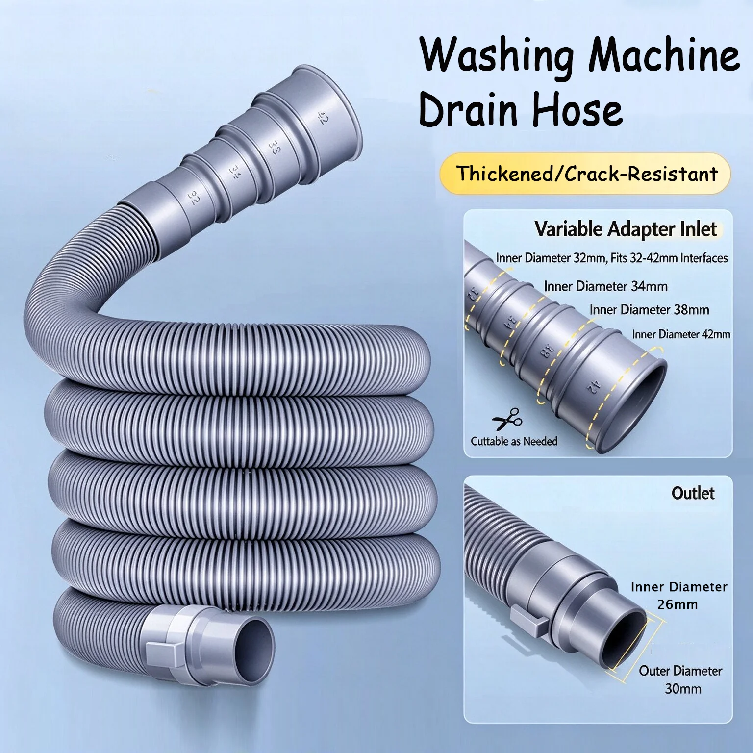 60/100/150/200/300/500cm Washing Machine Dishwasher Drain Hose Trimmable Drainage Pipe Stretchable Flexible Tube With Hose Clamp