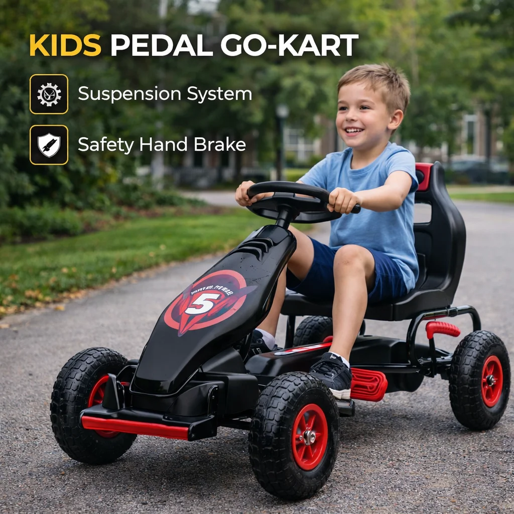 

Детский педальный карт-мобиль с эргономичными педалями, износостойкой подвеской и ручным тормозом для детей 5-12 лет