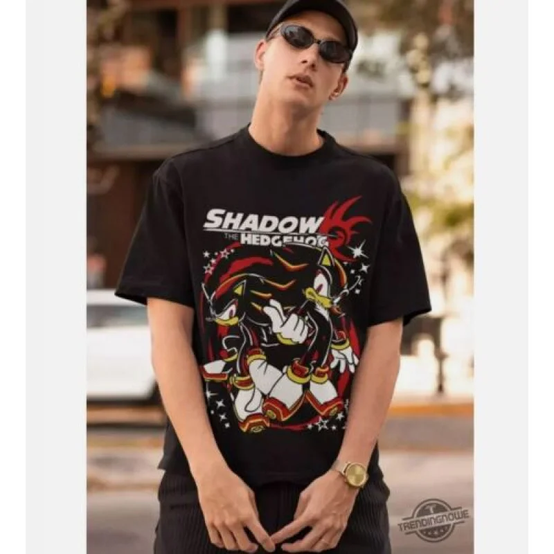 

Shadow The Hedgehog Cartoon gift T-Shirt for man Large size tops Vintage Heroes Sonic printed tee 100% cotton men's clothes