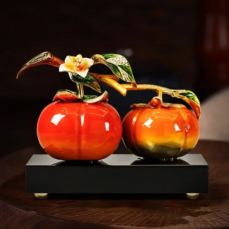 New Chinese enamel color, persimmon Ruyi ornament, living room wine cabinet decoration, creative persimmon