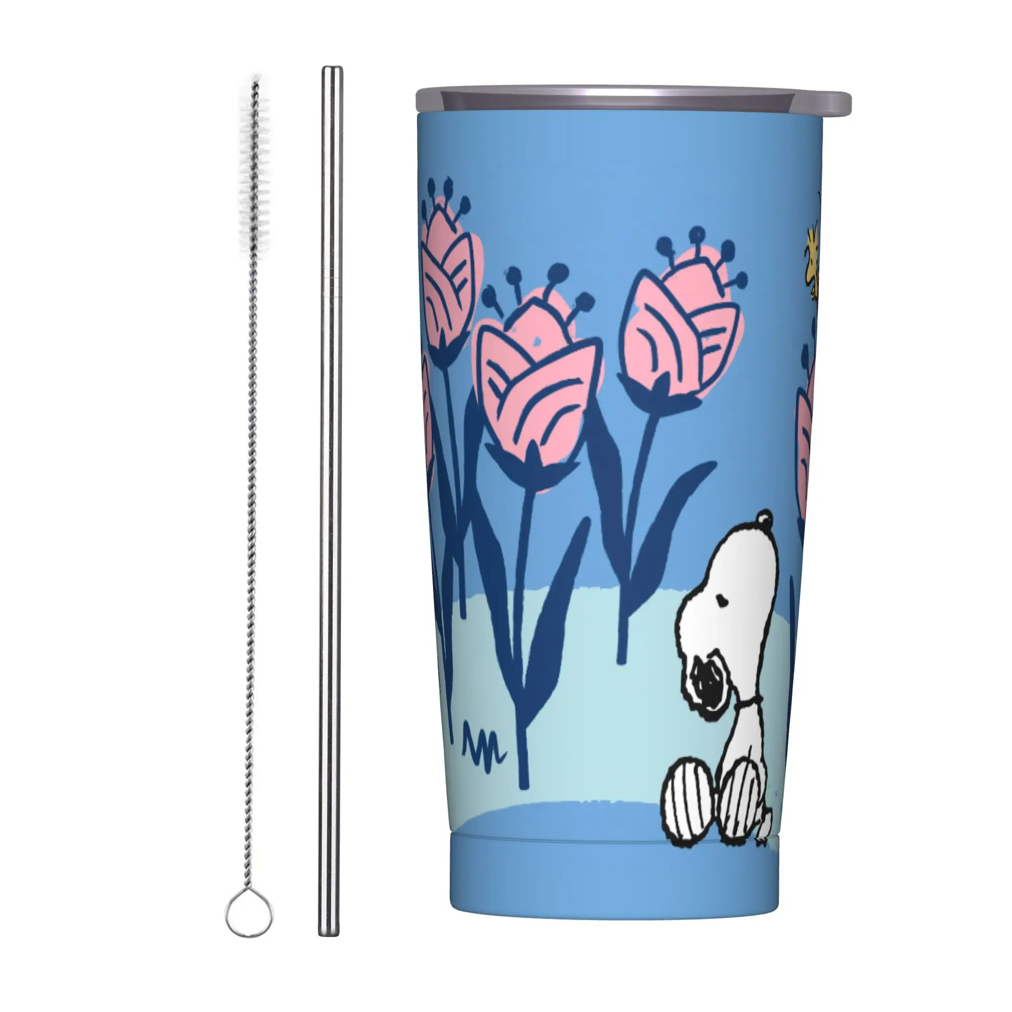 

Снупи Вудсток Цветочный сад Стакан Вакуумная изоляция Термочашка Термос Дорожные уличные кружки Защита от проливания, 20 унций