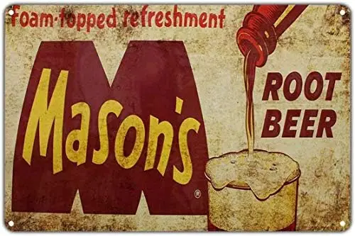 Masons Foam Topped Refreshment Root Beer 8x12 Vintage Tin Sign Wall Decor Retro Metal