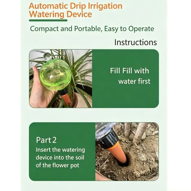 QX2E Automatic Watering Bulb Spikes for Houseplants Succulents and Planter Soil Care