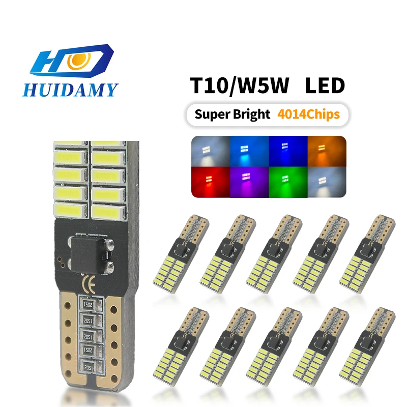 

LED 자동차 전구 신호등 번호판 조명, 흰색, 빨간색, 노란색, 인테리어 램프, T10 캔버스 5W5, 12V, 24V, 10 개