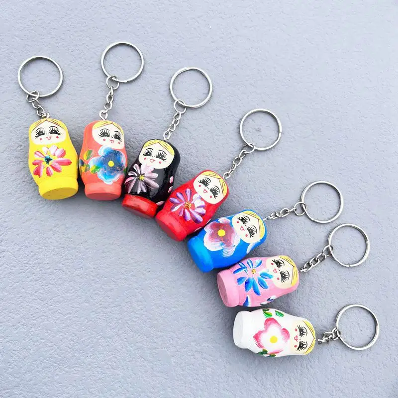 keychain matryoshka Dolls Wooden Keychain Doll Russian Matryoshka Key Ring Unpainted Christmas Tree Set