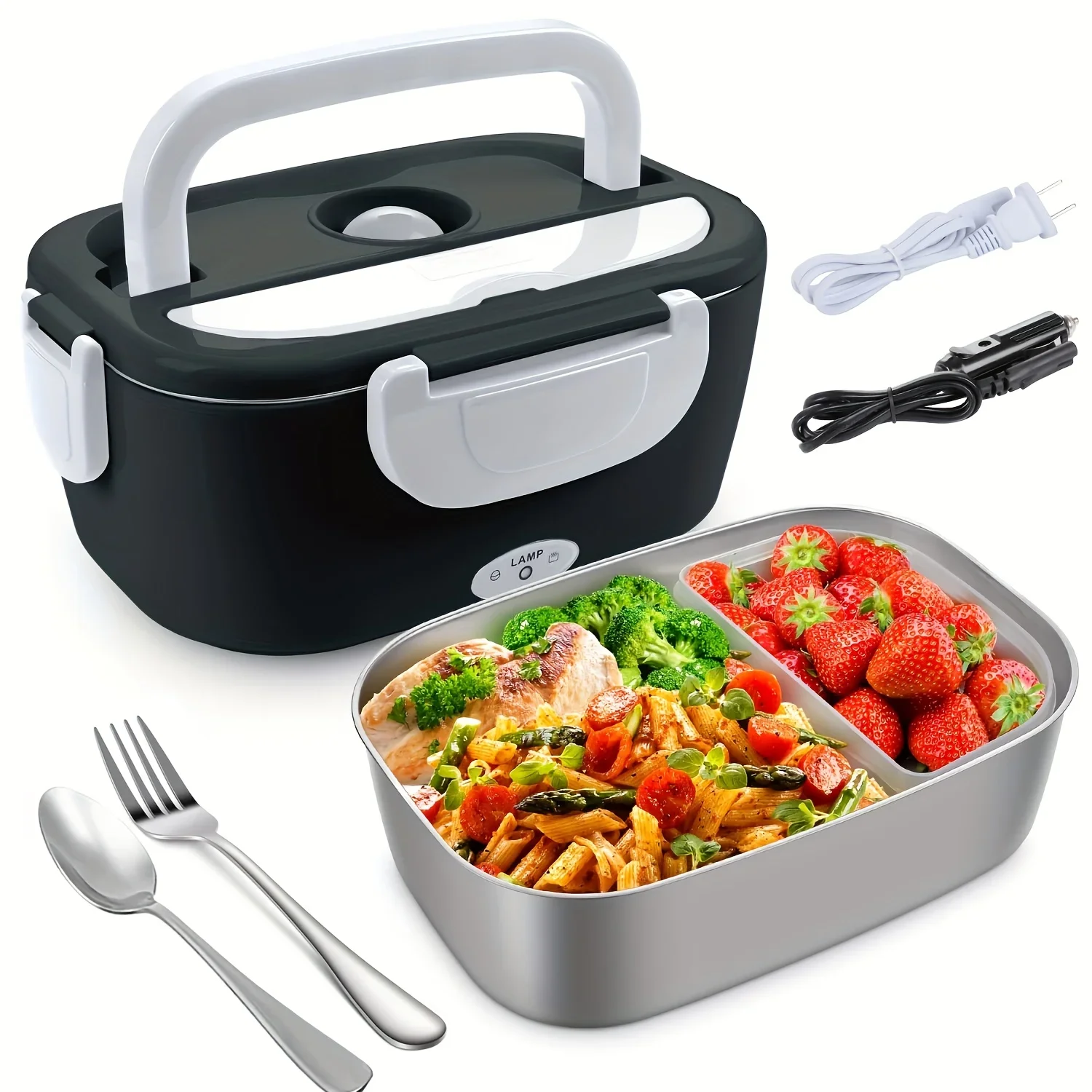 3-in-1 Versatile  Lunch Box  Quick, Leak-Proof 1.5L Meal Heater - Includes Fork & Spoon, Ideal for Work, Travel,  - Compatible w