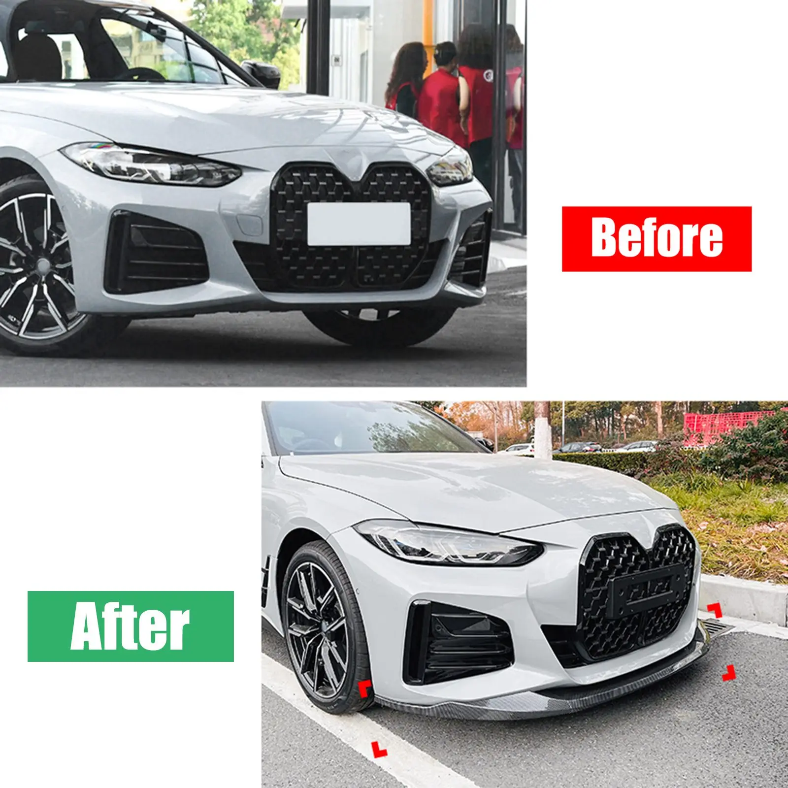 مصدات أمامية للسيارة ذات مظهر كربوني سبويلر أسود لامع لسيارات BMW 4 Series G26 M Sport M440i i4 M50 Gran Coupe 2020-2024