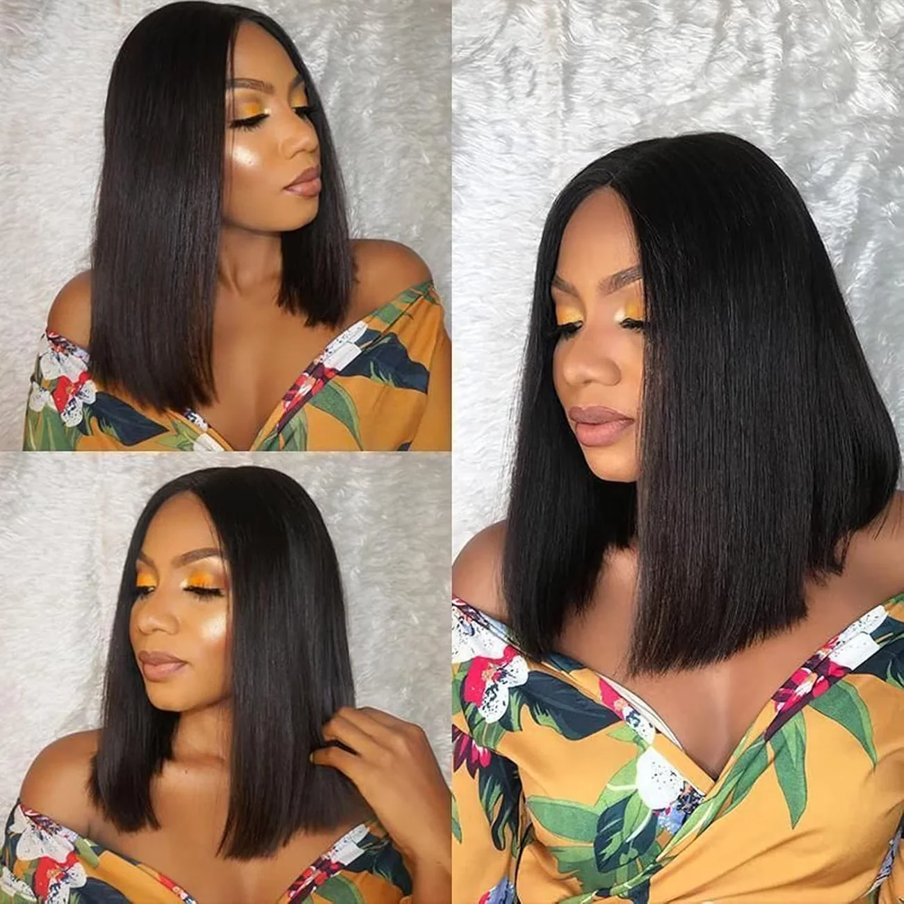 100% Human Hair Bob Wig for Women with 13x4 Transparent Lace Closure & Front - PrePlucked Natural Color Straight Hair, 150% Density, 13X4 Lace Frontal Human Hair Wigs for Natural Look