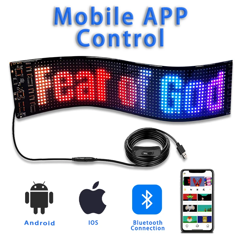 Pixel Pitch APP Controlled Flexible LED Screen RGB LED Car Advertising Window Signage Waterproof Digital Display 5mm SDK 60hz