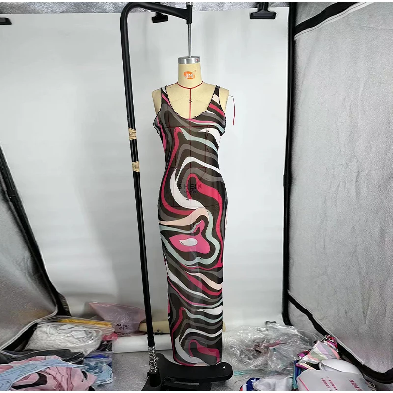 Sexy Damen-Maxikleid, durchsichtiges Mesh, figurbetont, schick, ärmellos, schmale Passform, Strandurlaub, lange Kleider, lässig, täglich, weibliches Outfit – Detail 16