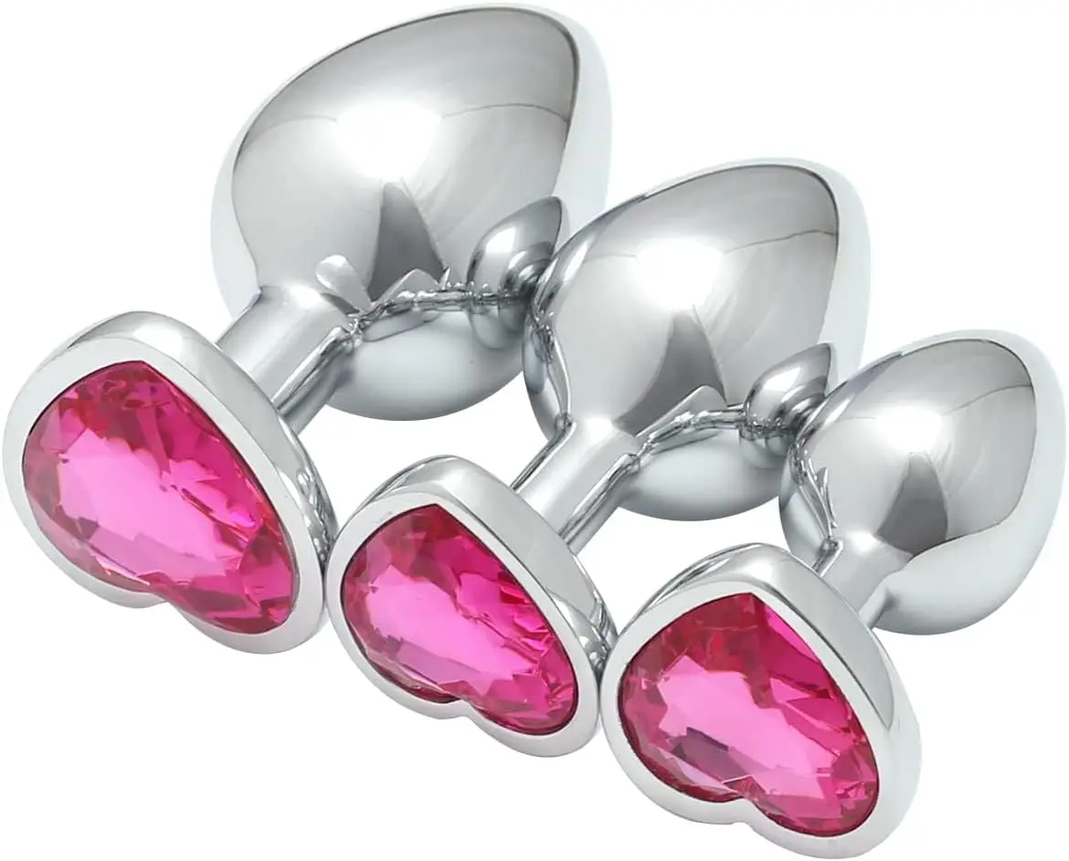 3 Pcs Luxury Jewelry Design Fetish Heart Metal Anal Butt Plug(Rose)-1