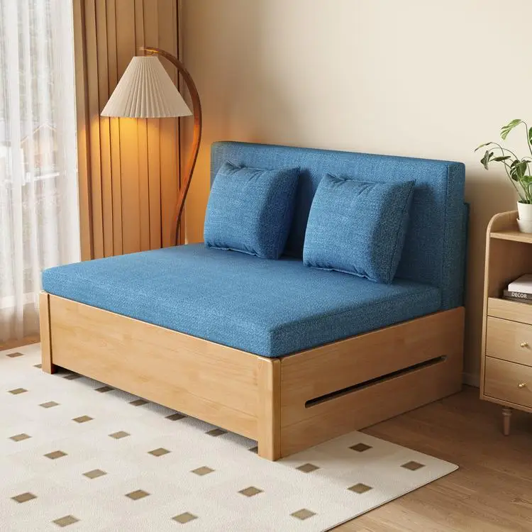 Modern Solid Wood Sofa Bed Folding Dual-Purpose Integrated Multi-functional Telescopic Pull-Out for Small Apartment Simple