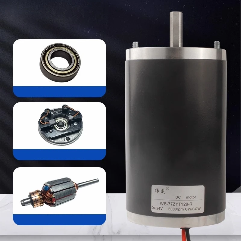 77ZYT128-R 12V/24V 3000/6000 RPM High Torque Reversible DC Motor with Adjustable Speed for Wire Stripper/Power Tools/RC Models