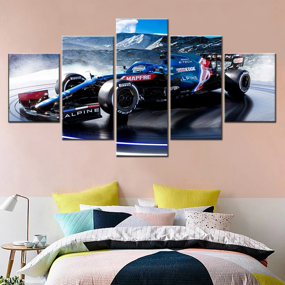 

5 Pieces Canvas Wall Arts Racing Car Poster Painting Formula1 Ultra HD Wallpaper Home Decoration Living Room Picture Print Mural