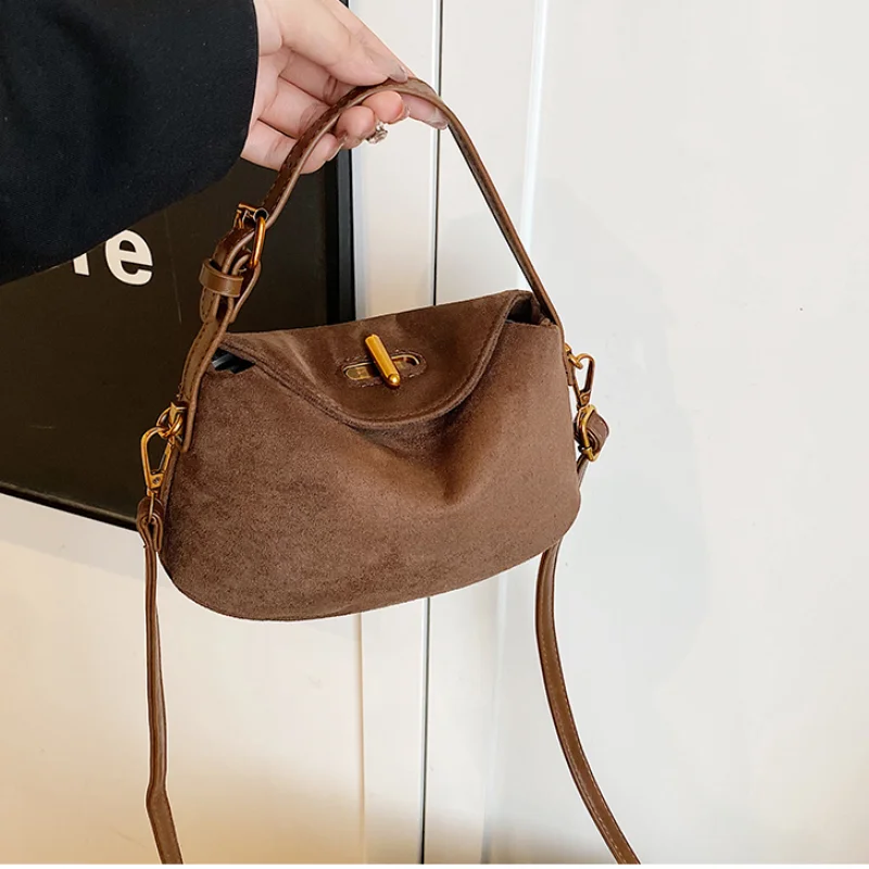 

Suede Shoulder Bag Fashion Korean Metal Lock Women Handbag Simple Commuting Solid Color Casual Small Square Bag Crossbody Bag