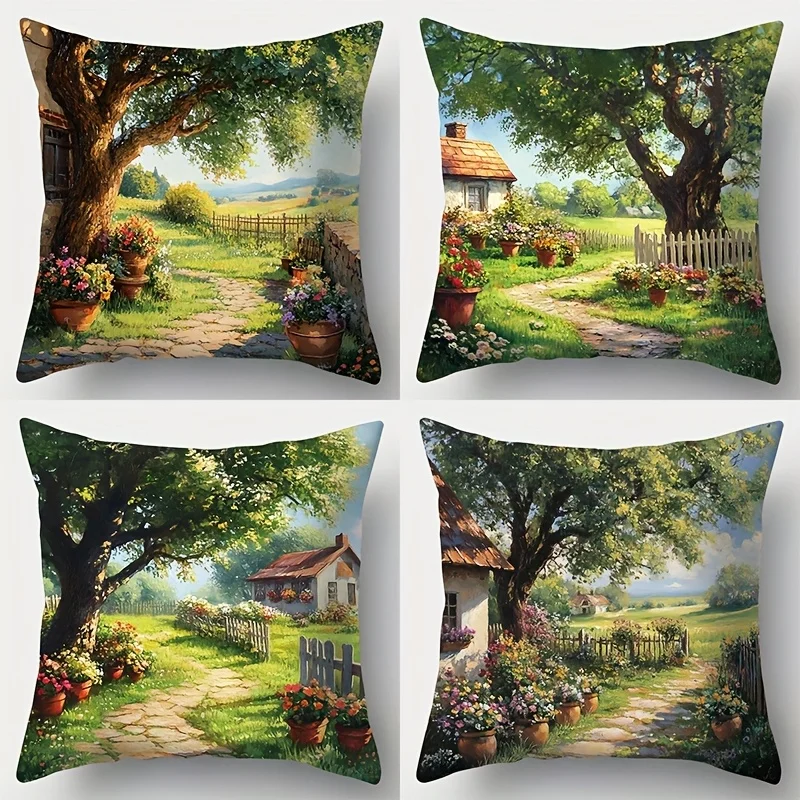 4-piece creative pillowcase set featuring Spring Festival scenes suitable for living room sofas and bedrooms insert not included