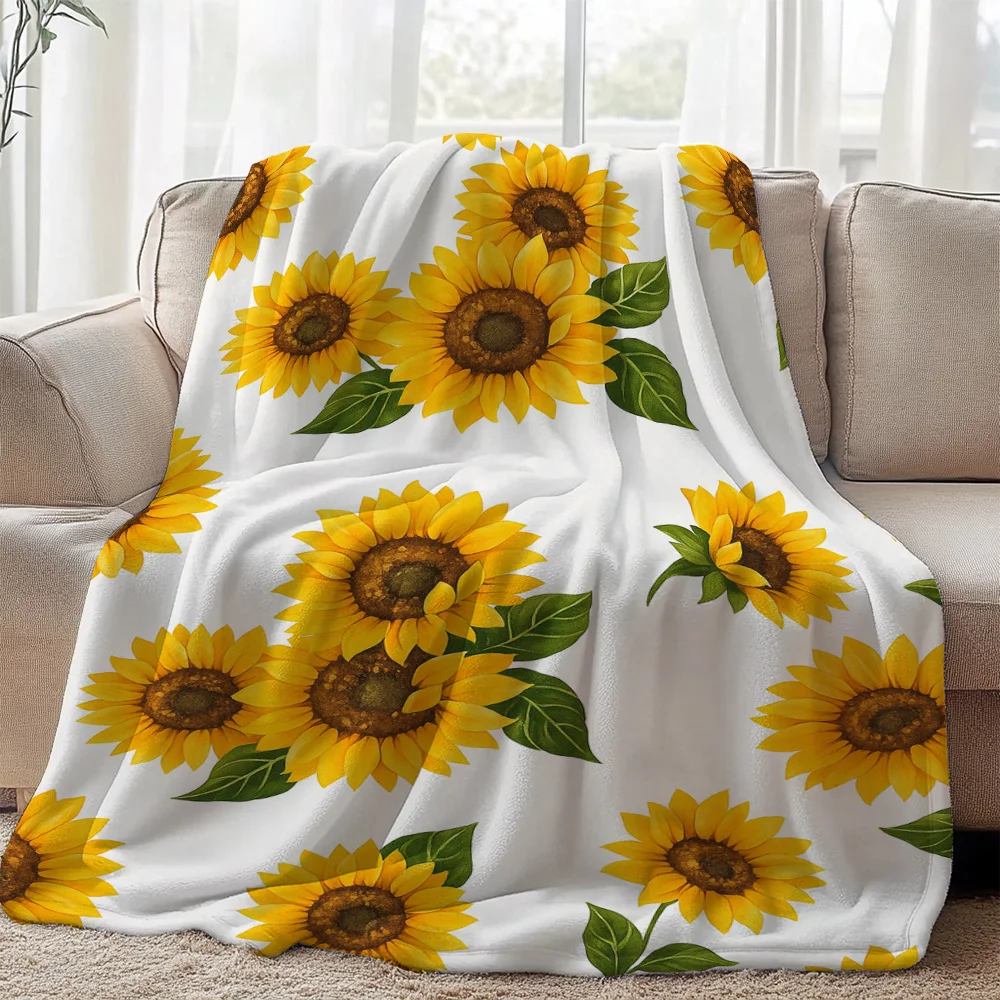 

Sunflower Floral Print Flannel Blanket for Sofa Bed Living Room Office Chair Couch Travel Camping, Gifts for Family or Friends