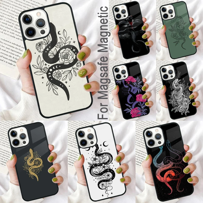 The Snake and Fern Magnetic Soft Phone Case for iPhone 16 Promax 15 Pro 13 14 Plus 11 12 Mini MagSafe Coque