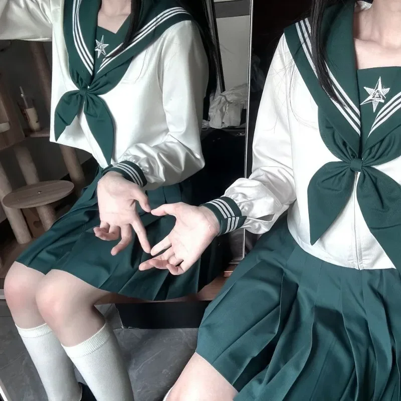 

Новая японская школьная форма, костюм моряка JK, базовая мультяшная форма для девочек, темно-синяя форма моряка, зеленые комплекты, темно-синий костюм, женский костюм для девочек