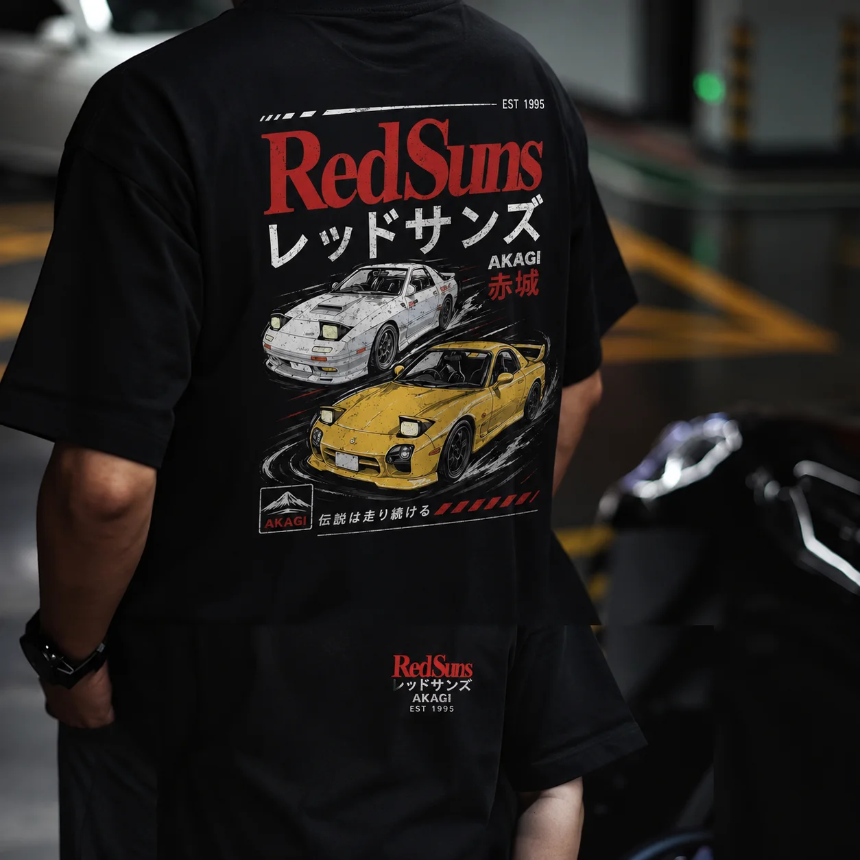 2026 New Parent‑Child Matching Oversized T‑Shirt Unisex JDM Anime Racing Car Back Print Black Streetwear Tops For Men Women Kids