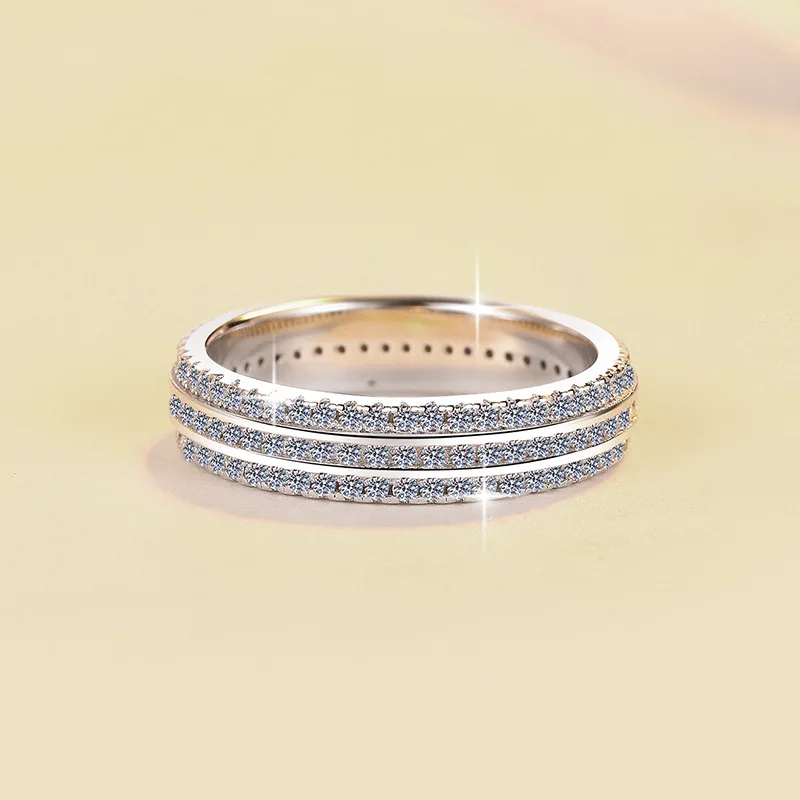 Full Diamond Starry Sky Ring Women's 1CT Moissanite PT950 Platinum - Exquisite micro-inlay craftsmanship, non-falling diamonds