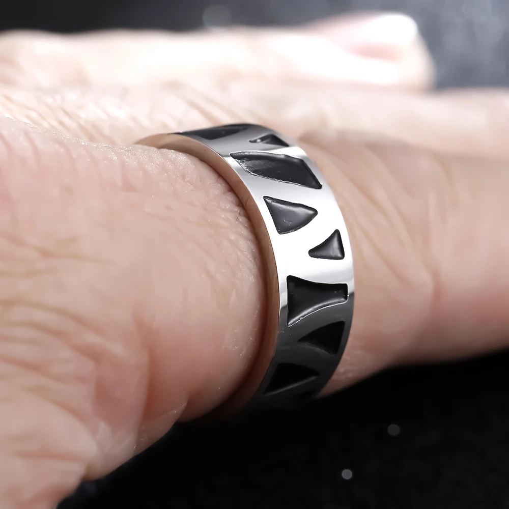 RETROLINK Vintage V Letter Stainless Steel Ring 8mm Width Punk Goth Ring For Men Party Street Jewelry Gift