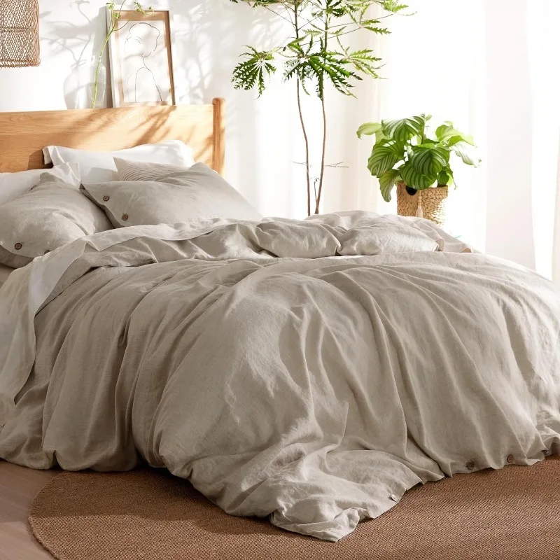 

Linen Cotton Blend Duvet Cover Set,Linen Color,3 Pieces,1 Duvet Cover 104 x 90 Inches and 2 Pillowcases