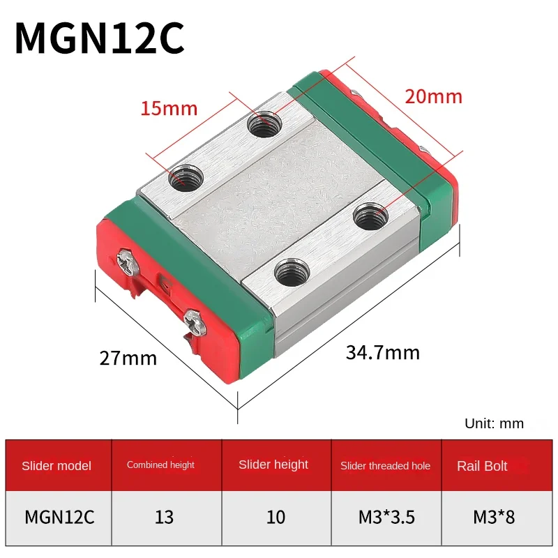 12mm Linearführung MGN12 100 150 200 250 300 350 400 450 500 550 600 700 800 1000 mm +MGN12H oder MGN12C Block für 3D-Drucker CNC
