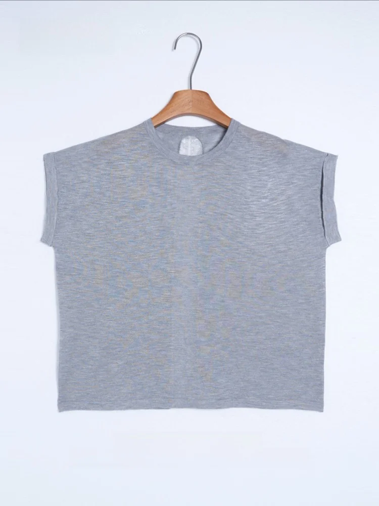 GZQJ Zomer Nieuwe Sle Losse Kant Micro Transparante Gebreide Top vrouwen Faionable ort Sve ronde Ne Trui irt