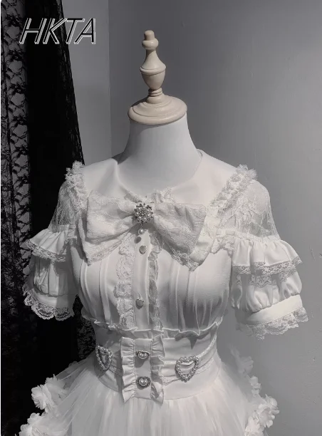 

Женская рубашка с короткими рукавами и бантом в японском стиле, великолепные и элегантные летние белые блузки в стиле Лолиты для женщин