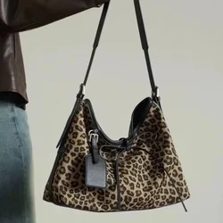 Vintage Leopard Shoulder Bag Women'S Crossbody Bag Large Capacity Tote Designer Luxury Soft Leather Handbag with Wallet