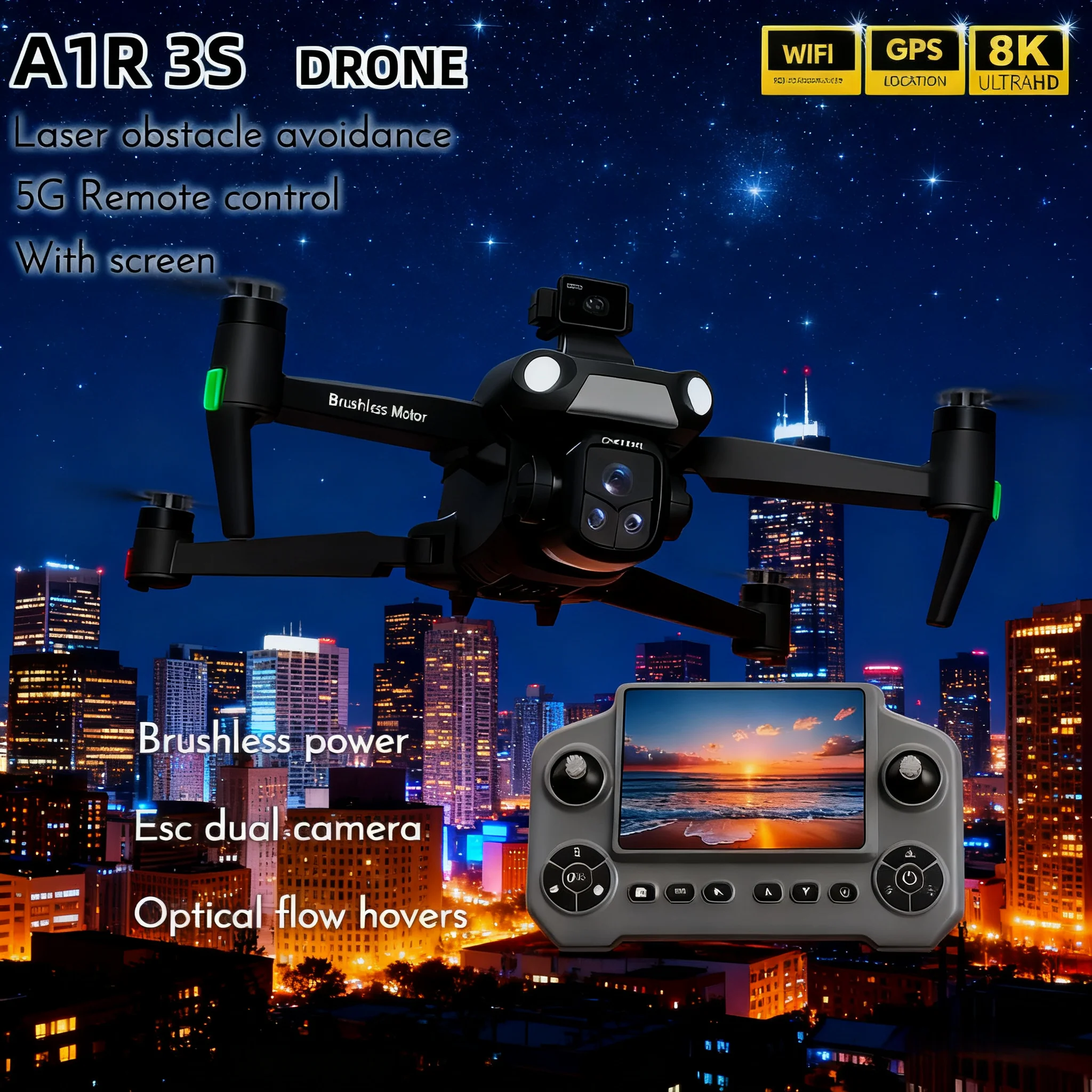 New A1R 3S GPS Drone 8K Professional Camera Aerial FPV Brush power Laser Obstacle with Large Screen Remote Control Folding 2026