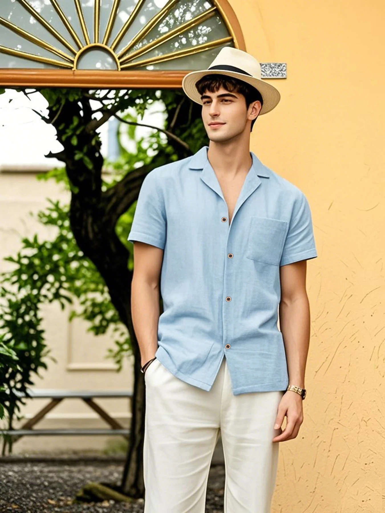 2025 Men's Short-Sleeved Shirts New Cotton Linen Hot Sale Summer Solid Color Turn-down Collar Casual Beach Style Plus Size