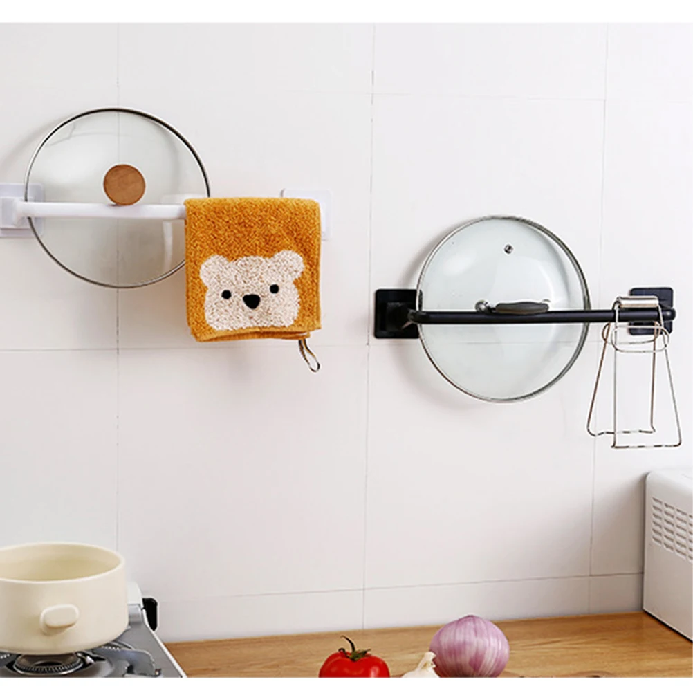 

Plastic Towel Holder Black 34cm Sturdy Lightweight No Drill Adhesive Bathroom Towel Bar Rack Single Waterproof