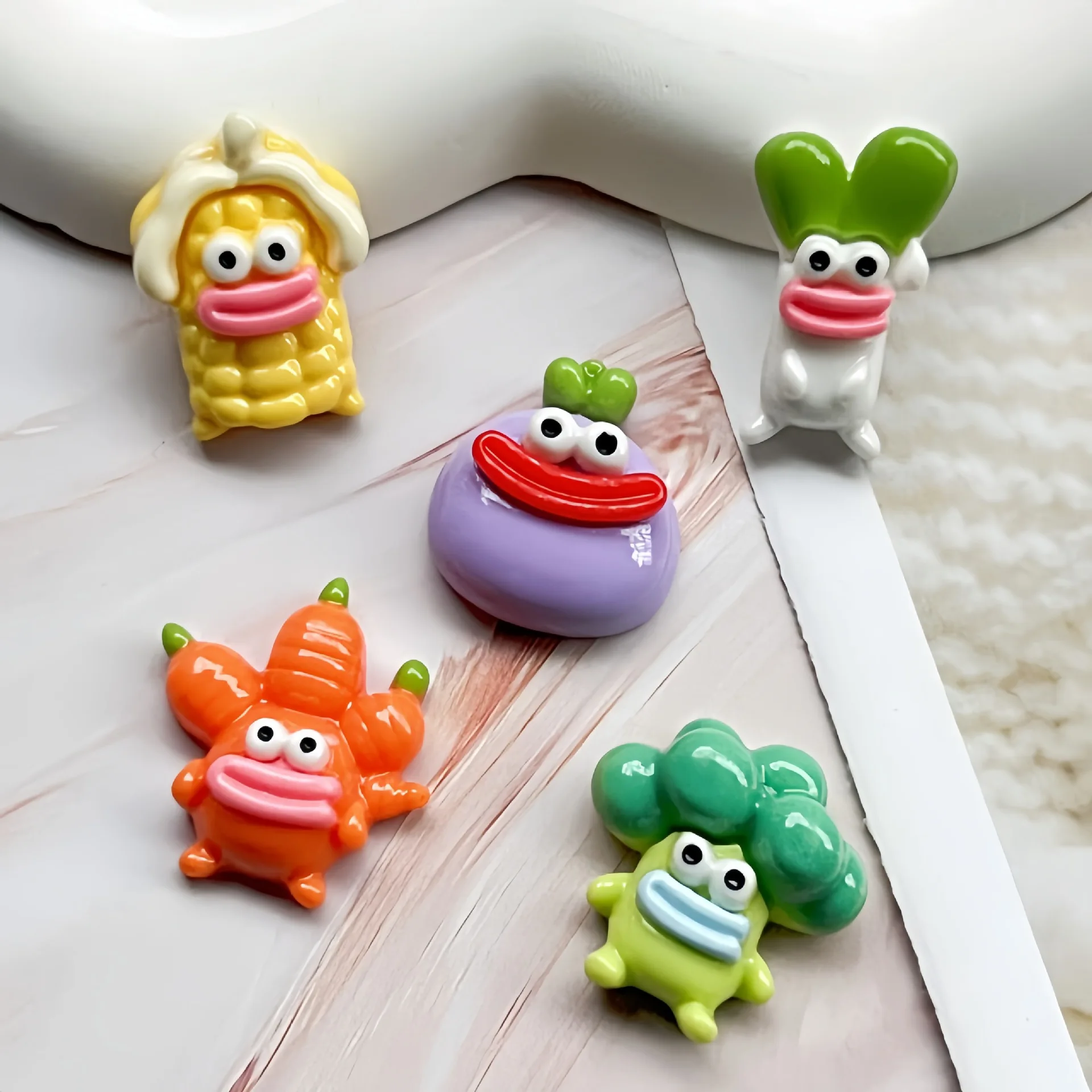 5pcs Cartoon funny vegetable ugly baby cartoon resin flatback cabochon diy crafts materials kid handmade jewelry charms