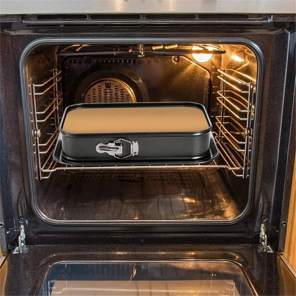 Rectangular Cake Pan with Removable Bottom, Carbon Steel Baking Tin for Cheesecake, Tiramisu, Mousse, Dishwasher Safe