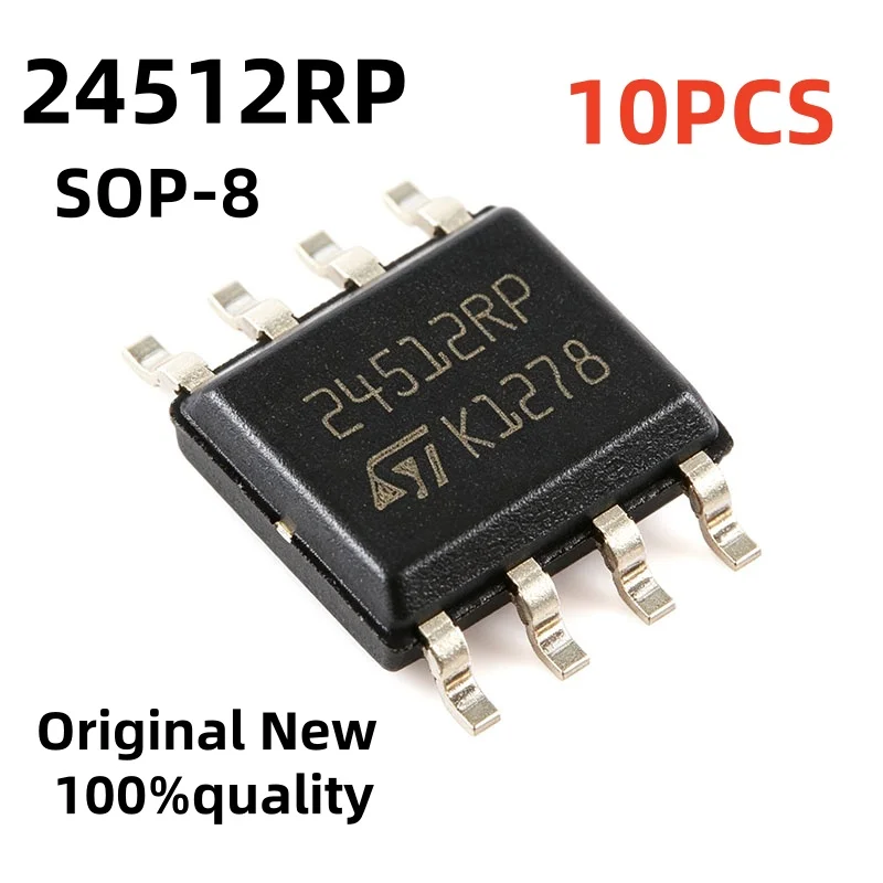 10pcs SMD 24512RP M24512-RMN6TP SOP-8 512Kbit Serial I2C Bus EEPROM Chip IC 100% Brand New and Genuine